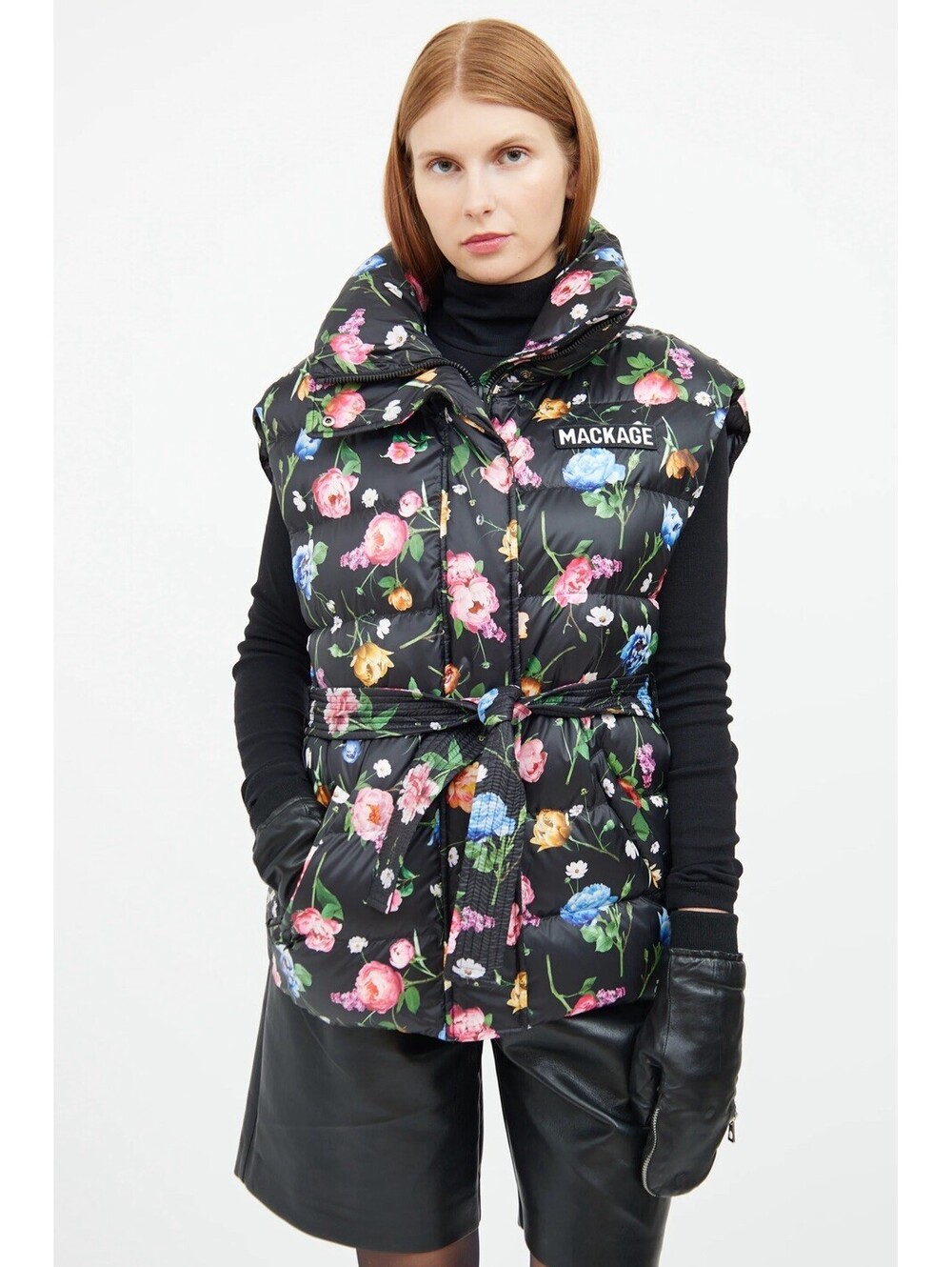 Mackage Womens Zerina Hooded Puffer Jacket Vest Size S Floral Multicolor Print